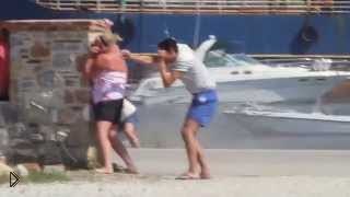 EPIC FAIL! Quad bike gets flipped into the sea by B757 at Skiathos!